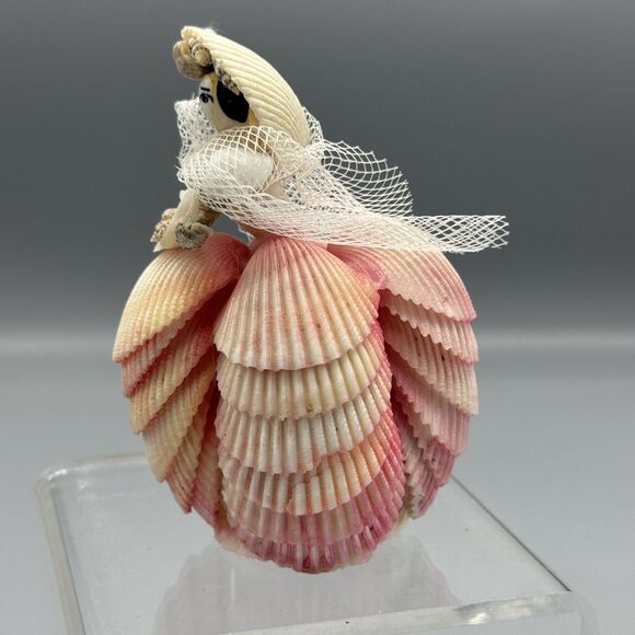 Vtg Handmade Seashell Art Figurine Bride Doll Folk Art Pink Nautical Kitschy - Picture 3 of 10